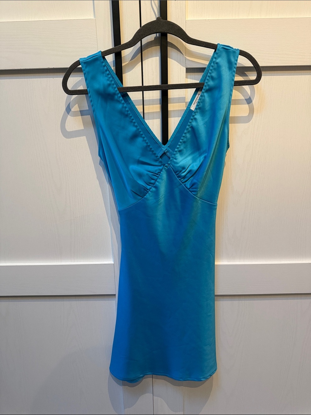 Peppermayo Teal V-Neck Satin Slip Dress